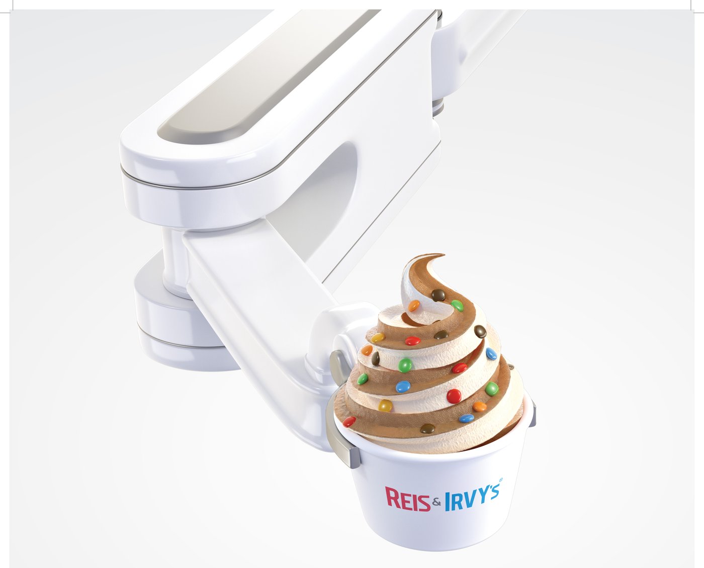 Reis & Irvy's robotic arm serving a swirl of frozen yogurt